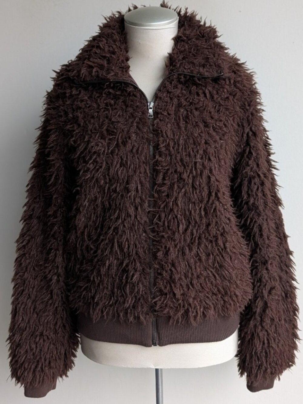 Brown Faux Fur Fuzzy Zip Jacket